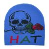 Knit Skull&Rose Beanie Hat for Students Adult Windproof Foldable Winter Hat Handmade Halloween Keep Warm Cycling Hat
