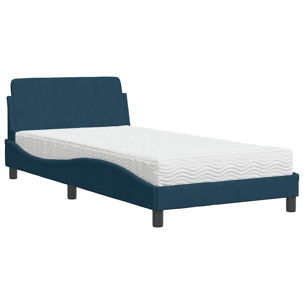 Bed with Mattress Dover Blue 100x200 cm Velvet