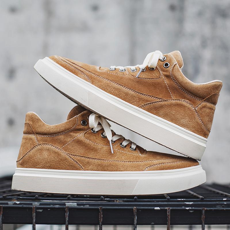 New British Style Leather Board Shoes Men's Autumn Retro High-top Shoes Sports Casual Yellow Short Boots