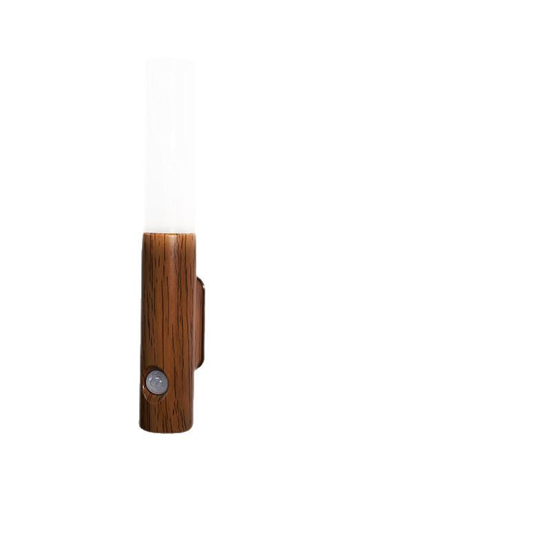 Smart Round Magnetic Night Light with Human Sensing and Wood Grain Finish for Desk, Wall, or Dorm Use