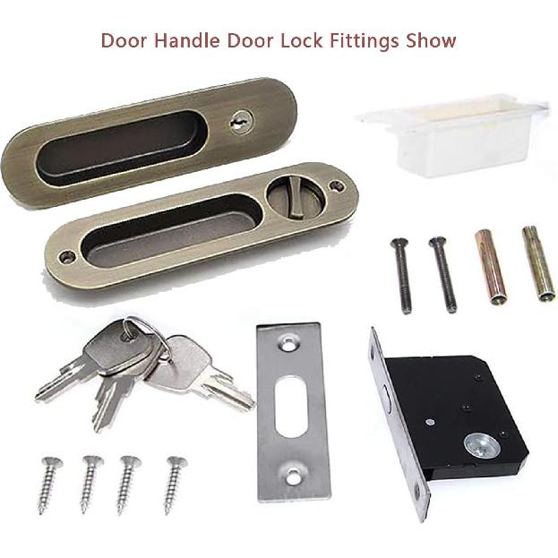 6.8" Privacy Pocket Door Lock Hardware Invisible Recessed Handle Latch with Keys Pocket Sliding Door Lock,Bronze
