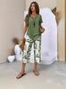Women's Fashion Casual Set 2026: Printed Seven-Point Pants with Stylish Top