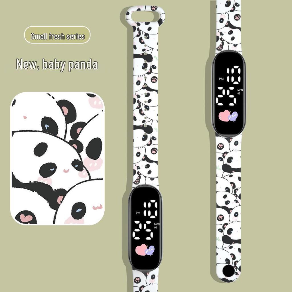 Girls' LED Cartoon Ink Waterproof Sports Watch with Luminous Bracelet Design