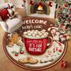 Round Christmas Area Rug, Crystal Velvet Floor Carpet with Gingerbread Print, Non Slip Dotted Back for Living Room