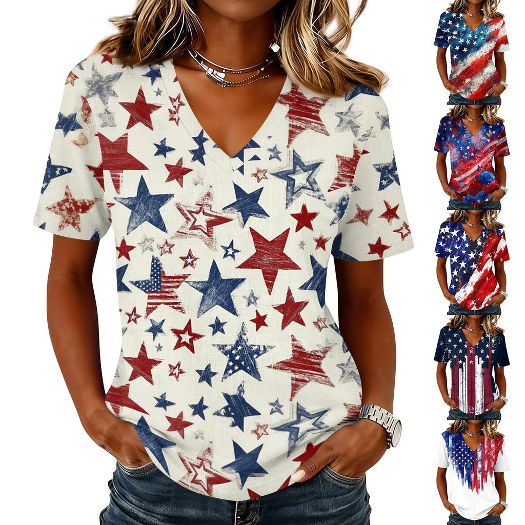 Camicie da Donna T-shirt Trendy con Scollo a V Top Stampati Casual da Donna