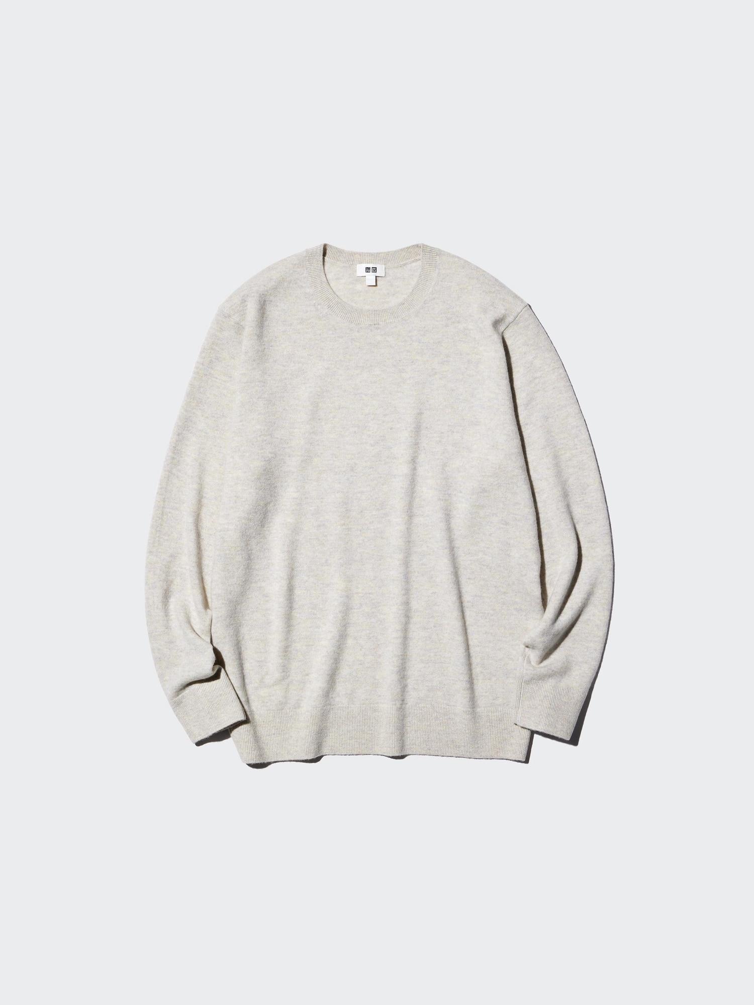 Uniqlo Япония Кашемировый джемпер с круглым вырезом с длинным рукавом 01 OFF WHITE/4XL white
