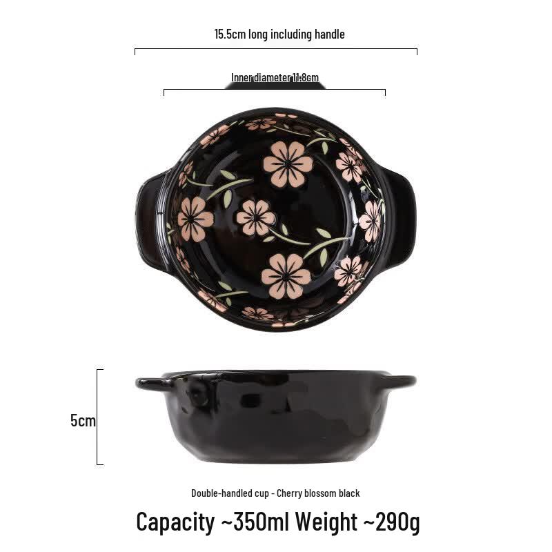 Japanese Ceramic Double-Handle Noodle & Salad Bowls (Set of 2)