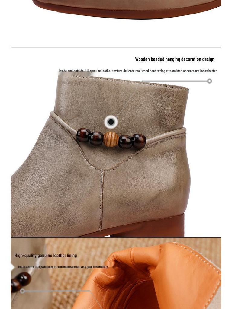 Women's 2025 Retro Low-Heel Pointed Toe Ankle Boots: High-Quality Full Leather Inside & Out, Autumn/Winter Fashion.