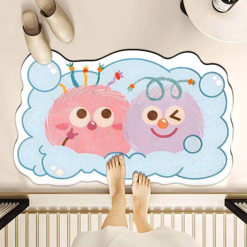 Cute Cartoon Doormat Quick Dry Water Absorbent Entryway Bath Mat Non Slip Bathroom Sink Rug Home Decor