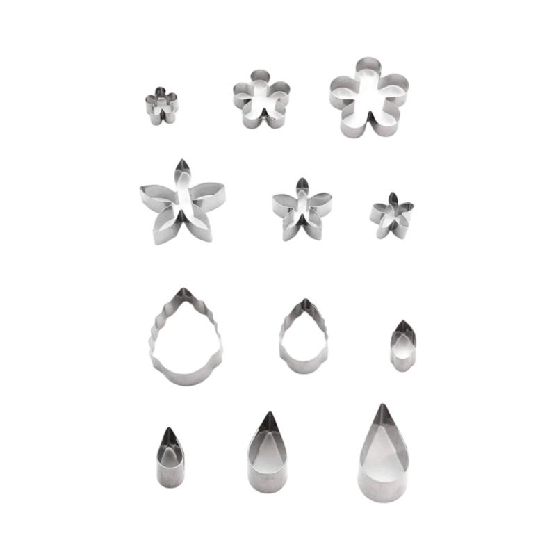 12Pcs Flower Shape Cookie Molds Biscuit Cutters 304 Stainless Steel Baking Supplies For Creative Dessert Pastries Tool