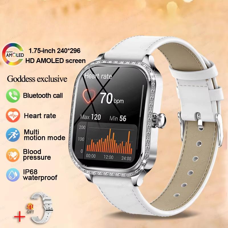2025 Ny Mote Smart 1.75" HD Skjerm Klokke Kvinner AMOLED Buet Skjerm IP68 Vanntett Helse Anrop Smartklokke Apple Watch Damer for Dame Gave