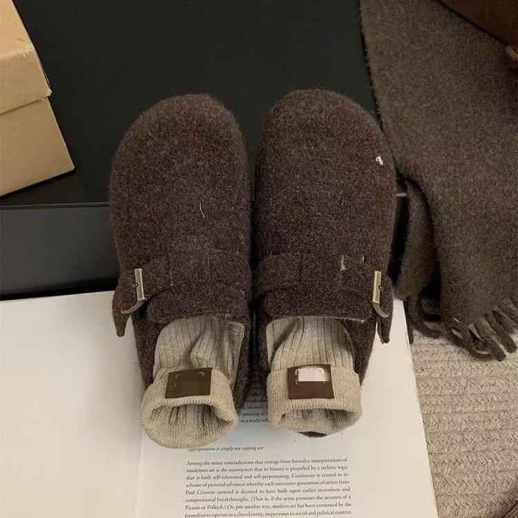 Mori Outer Wear Fluffy Shoes New Autumn and Winter Retro Round Head Felt Piled Birkenstocks