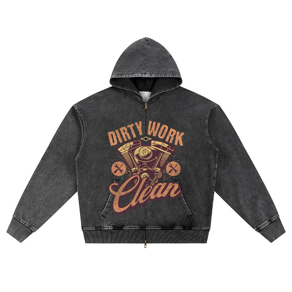 

DTG print Knitted Denim Zip-Up Hoodie streetwear Motorcycle Brother Print Zipper Hoodies S