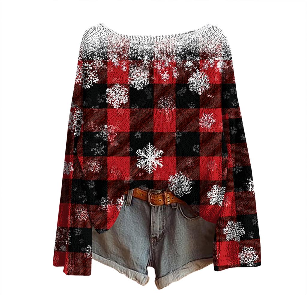 Women's Christmas Print Lightweight Sweater Casual Long Sleeve Knitted Pullover