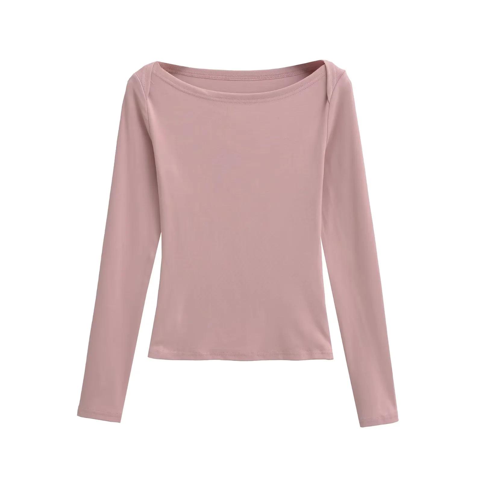 

American Spicy Girl Off-Shoulder Slim-Fit Long Sleeve Autumn T-Shirt for Women - Versatile Multi-Color Base Top Medium рожевий