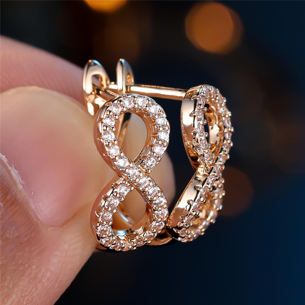 

Cute Female Small Round Zircon Stone Infinity Hoop Earrings Vintage Fashion Gold Color Wedding For Women