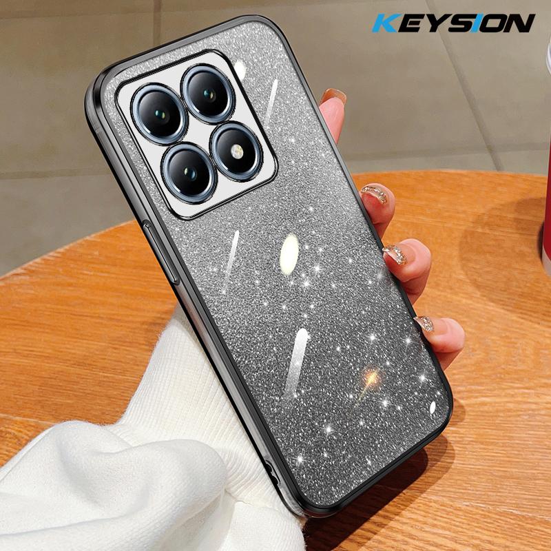 

KEYSION Luxury Plating Glitter Phone Case for Xiaomi 15T Pro 5G Transparent Soft TPU Shockproof Cover for Xiaomi 14T Pro 5G for Xiaomi 15T чёрный
