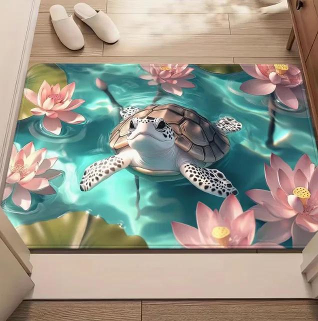 Turtle Pond Koi Ground Mat Made of Anti Slip and Absorbent and Turtle Suitable for Bathroom Bedroom Living Room Home Decoration