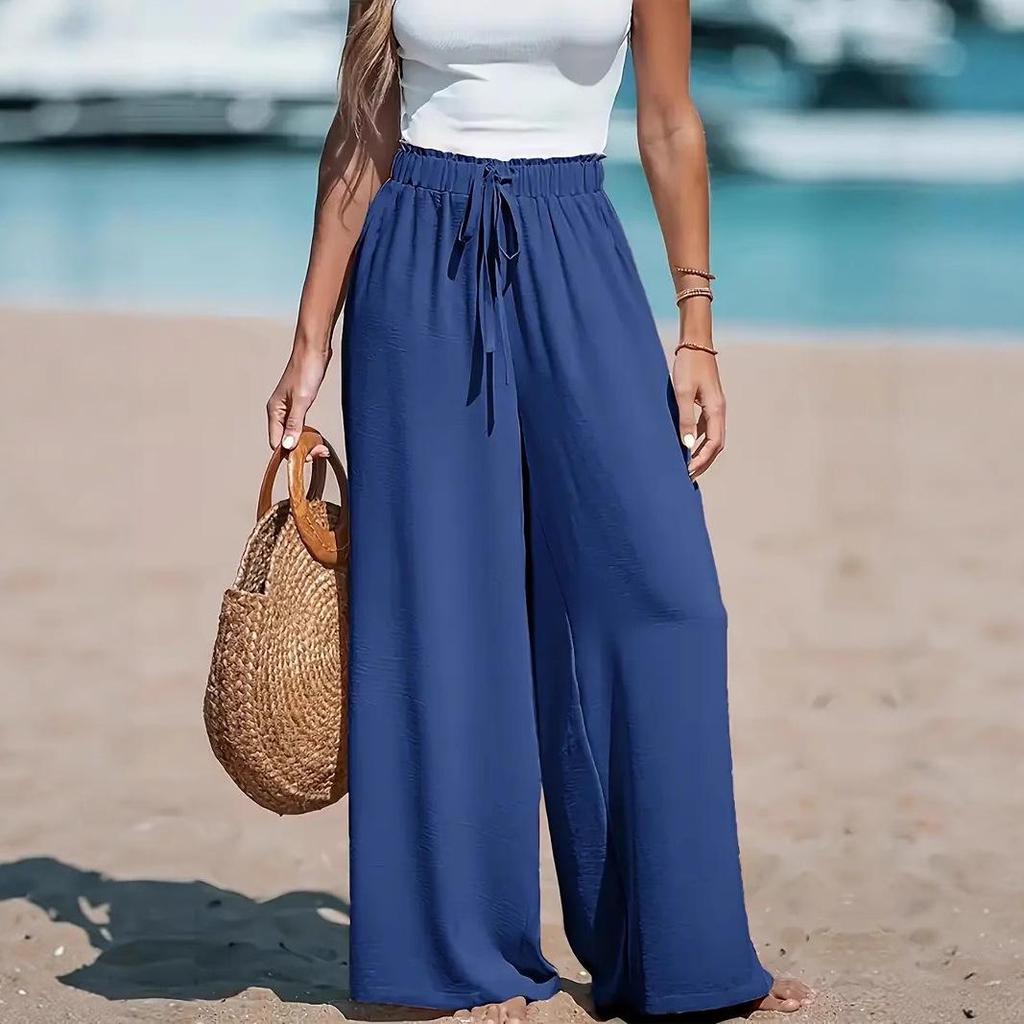 2026 Women's Casual Wide-Leg Pants - Comfortable Solid Color Fashion Style