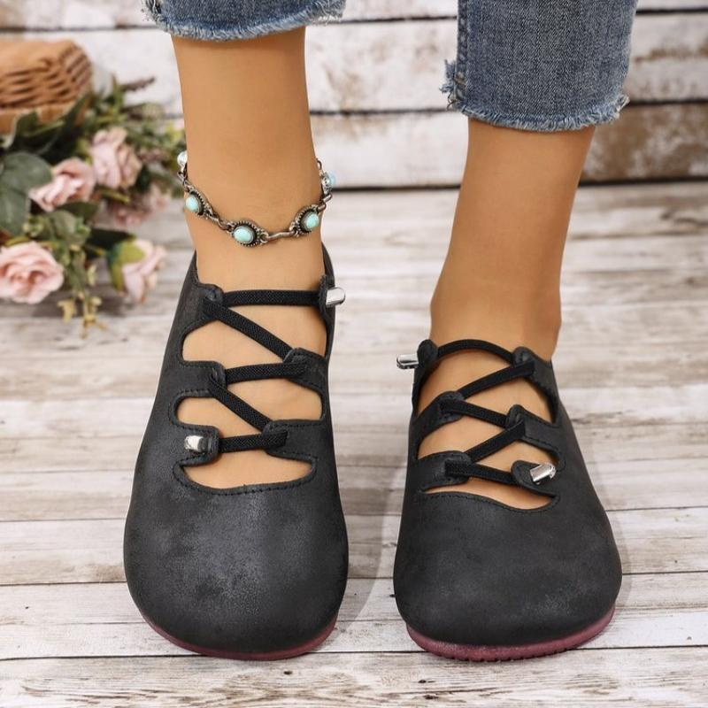 Fashion Square Toe  Flats Shoes Slip On Elastic Bands Cross Straps Womens Shoes Elegant Flat with Ladies Shoes