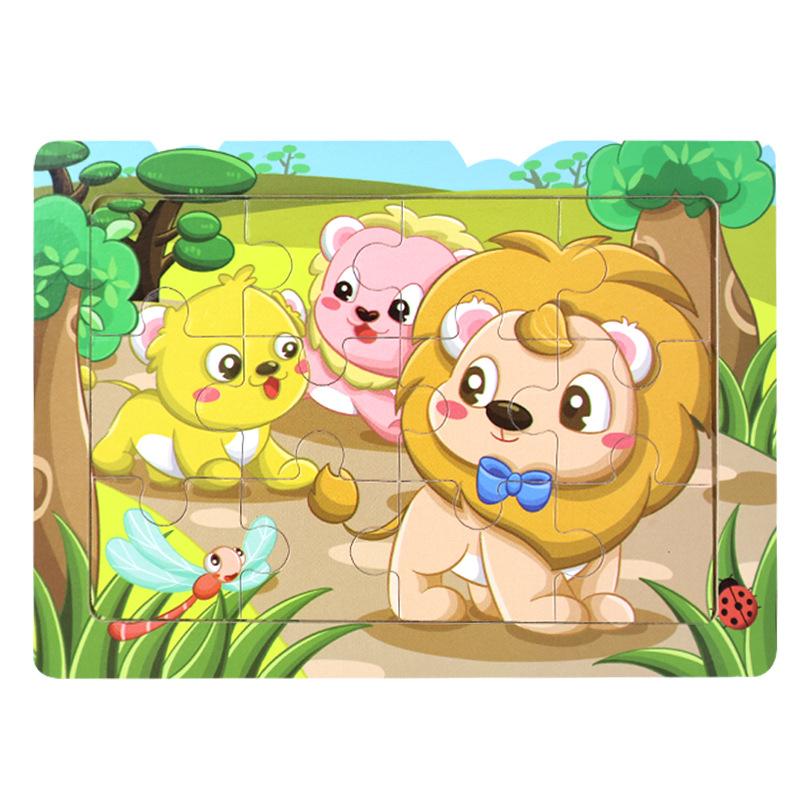 12 Wooden Puzzles, Educational Toys for Children, Early Education Cartoons, Animals, Traffic Cognition, Flat Wooden Puzzles