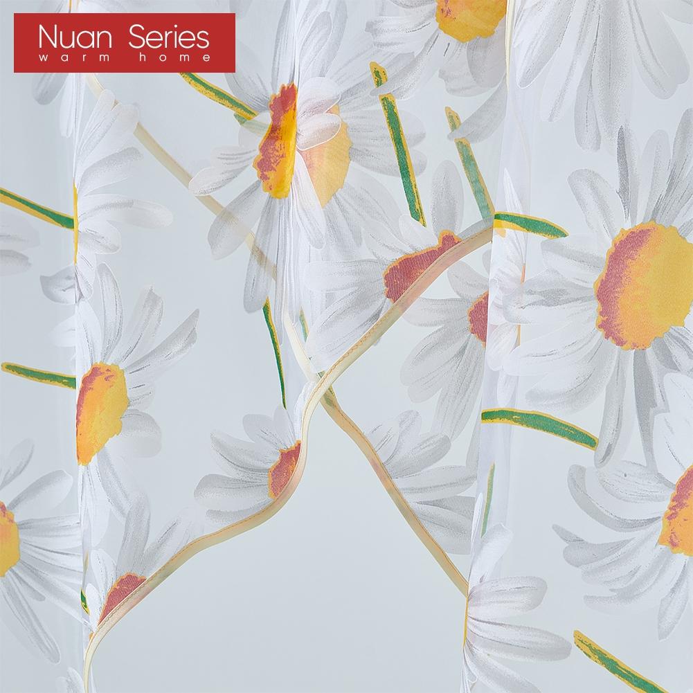 2PC Nuan Series Fashionable Modern Countryside Style Sunflower Print Light and Thin Valance for Small Window Kitchen Curtain Home Decor