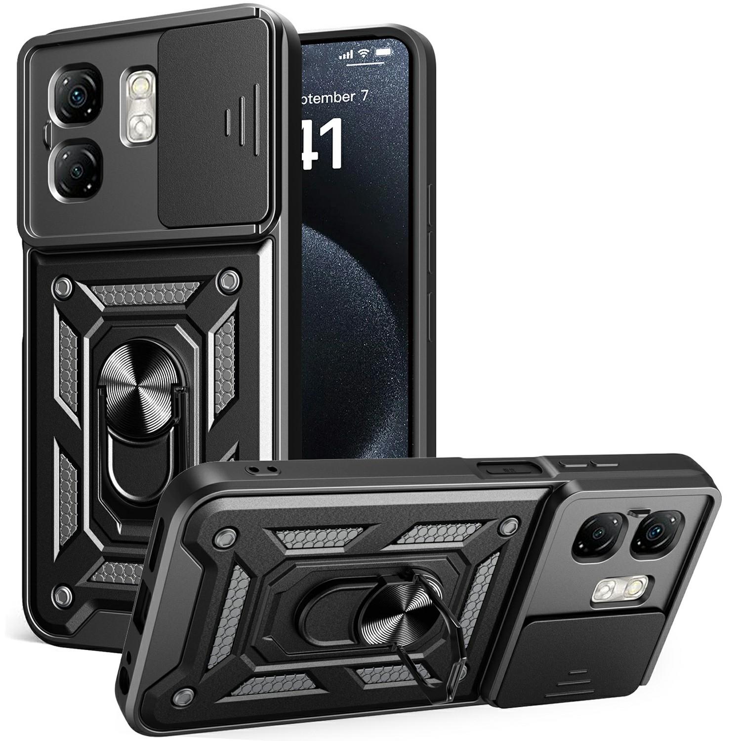 

For Infinix Hot 50i 4G/Smart 9 4G Case with Slide Camera Lid PC+TPU Kickstand Phone Cover Black