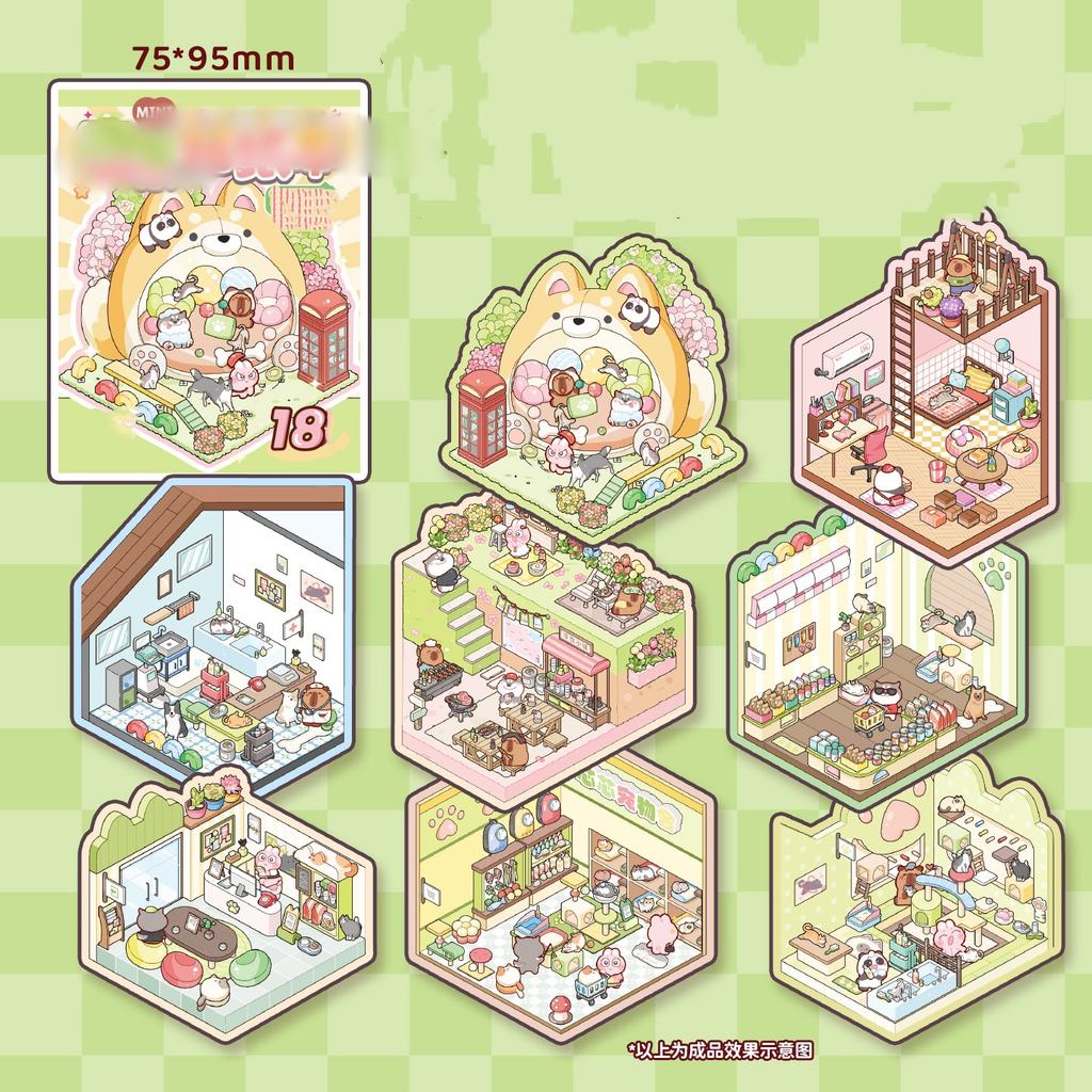 8 Set 3D Cute Miniature House Sticker Book Stackable Diorama Decals for Stress Relief Journaling  Micro Landscape Collage Set