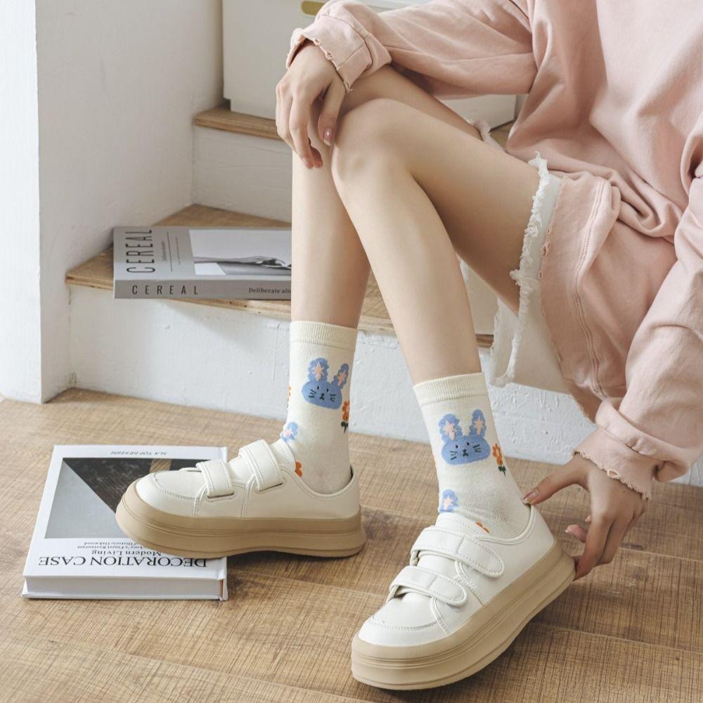 Skateboard Zubehör Damen Tulpen Socken Hase Katze Socken Kritzel Lässige Strumpfwaren Blumen Knöchelsocken