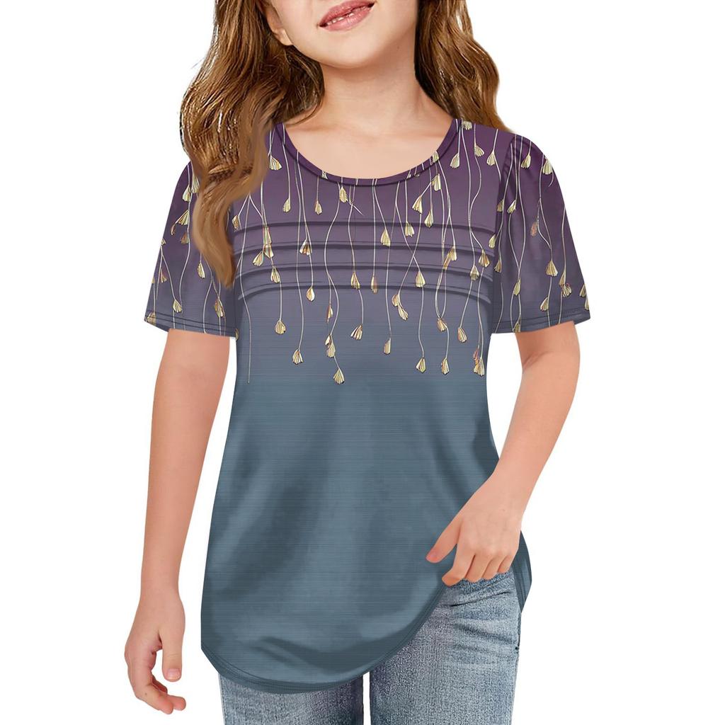 Children Fold T-shirts Short-sleeved Summer Leisure Coat Round Collar Printing T-shirt