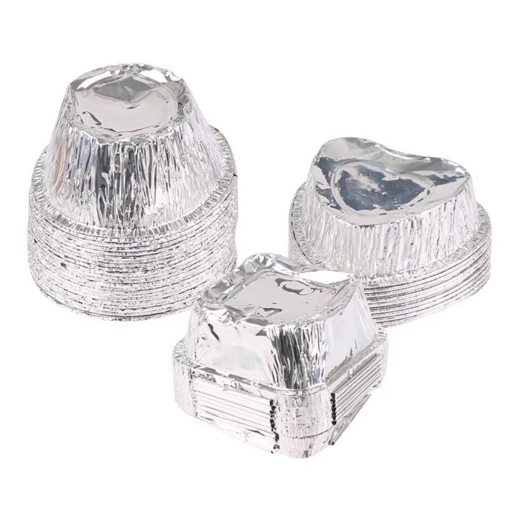 

100Pcs Heart/Round/Square Baking Pans Disposable Tinfoil Tray Cookware Cupcake Mold Cakes 100Pcs Round
