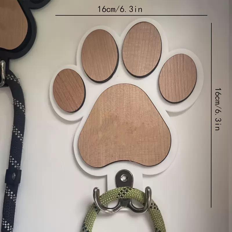 Paw Print Wooden Dog Leash Hanger Wall Hook For Collars & Coats Claw Hook Gift For Dogs Lovers