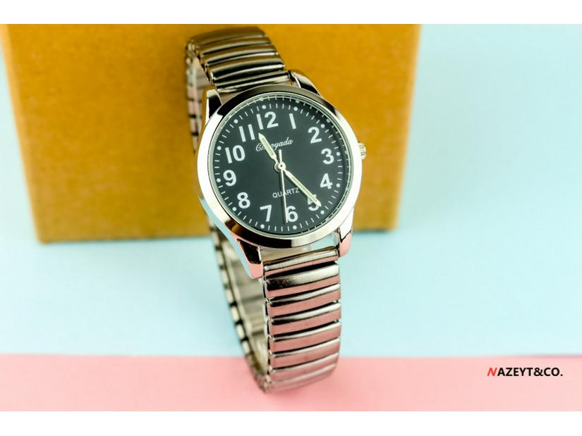 Large Number Luminous Elderly Quartz Watch with Waterproof Stainless Steel Elastic Band