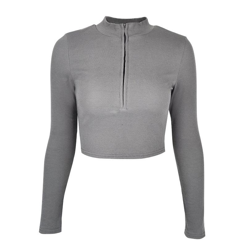 2025 Autumn Long-Sleeve Zipper Cropped Slimming Top