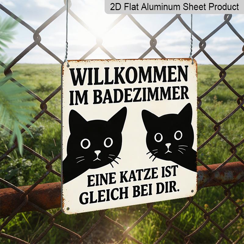 2D Flat, 1pc, Retro Metal Sign, Decorative Plaque And Ornament, Fun Cat Theme, Black Cat Silhouette Style, Decoration for Bathroom, Home, Café, And