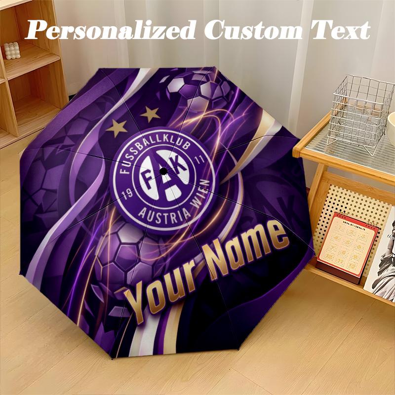 8 Rib Auto Folding Umbrella Austria Wien FC Print Custom Name Text Portable Rain Gear