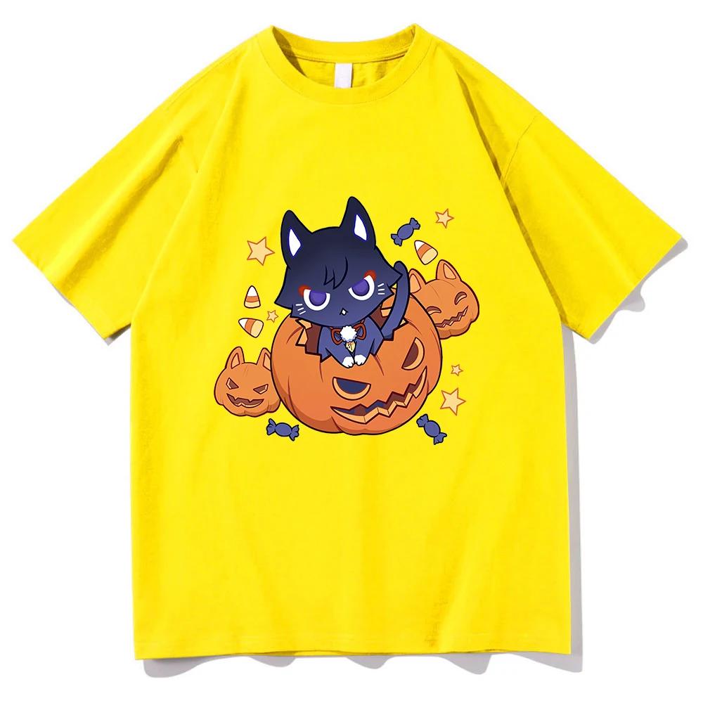 Genshin Impact Scaramouche Cat T Shirt Funny Men/women Clothing Harajuku Halloween Tops Vintage Unisex Cotton Graphic T Shirts