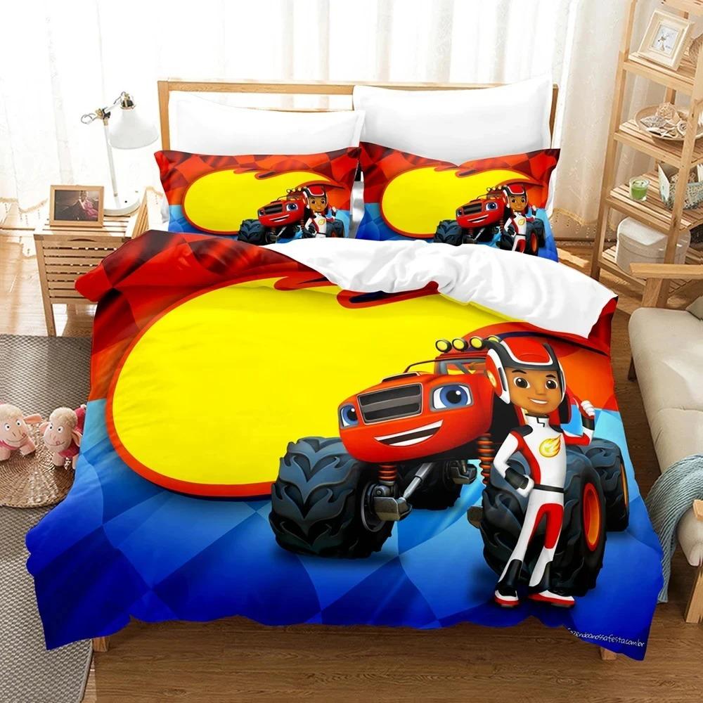 new Blaze Cartoon Monster Machines Bedding Set,Duvet Cover Bed Set Quilt Cover Pillowcase,King Queen Twin Size Boys Girls Adults