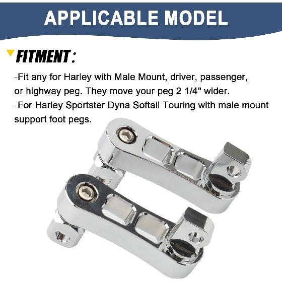 Foot Peg Extension 2 1/4" Adjustable Passenger Peg Mounts Highway Peg Clamps Male Mount Bracket Fit For Harley Touring Road King Street Glide Road