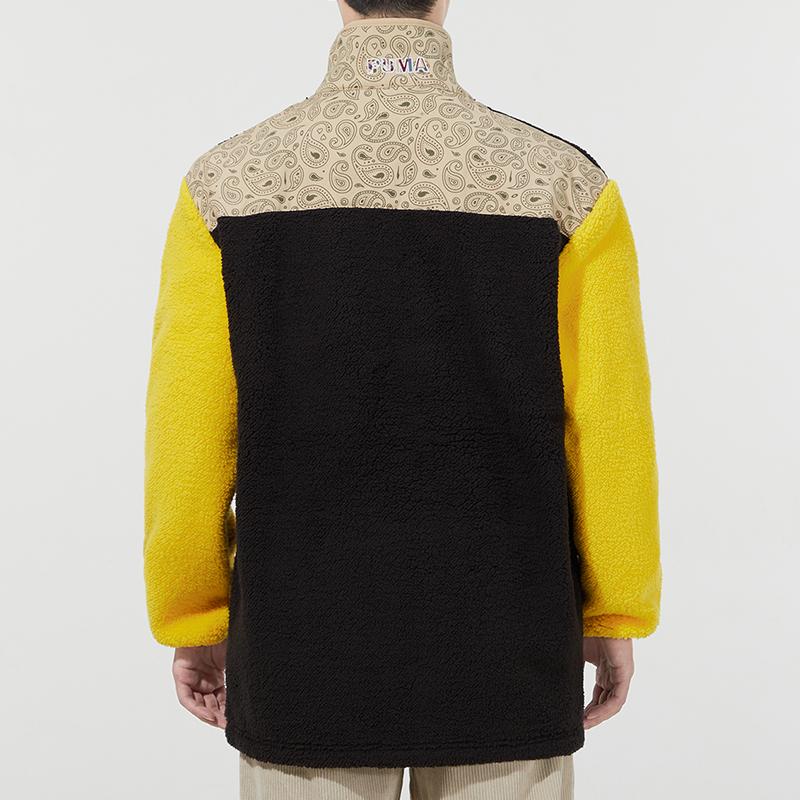 Puma Paisley Cashew Pattern Panel Pocket Patchwork Plush Fleece Collared Jacket With Logo Men Outerwear Lemon-Yellow 534984-51