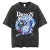 Demon Slayer Iguro Obanai (Pilastro del Serpente) T-shirt Grafica Vintage Lavata Double-Sided, Maglietta Oversize Anime Streetwear, Top Casual Unisex