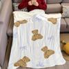 Teddy Bears with Blue Stripes Flannel Blanket Warm Soft Halloween Christmas Couch Warm Cozy Decorative Decor Gift for All Season