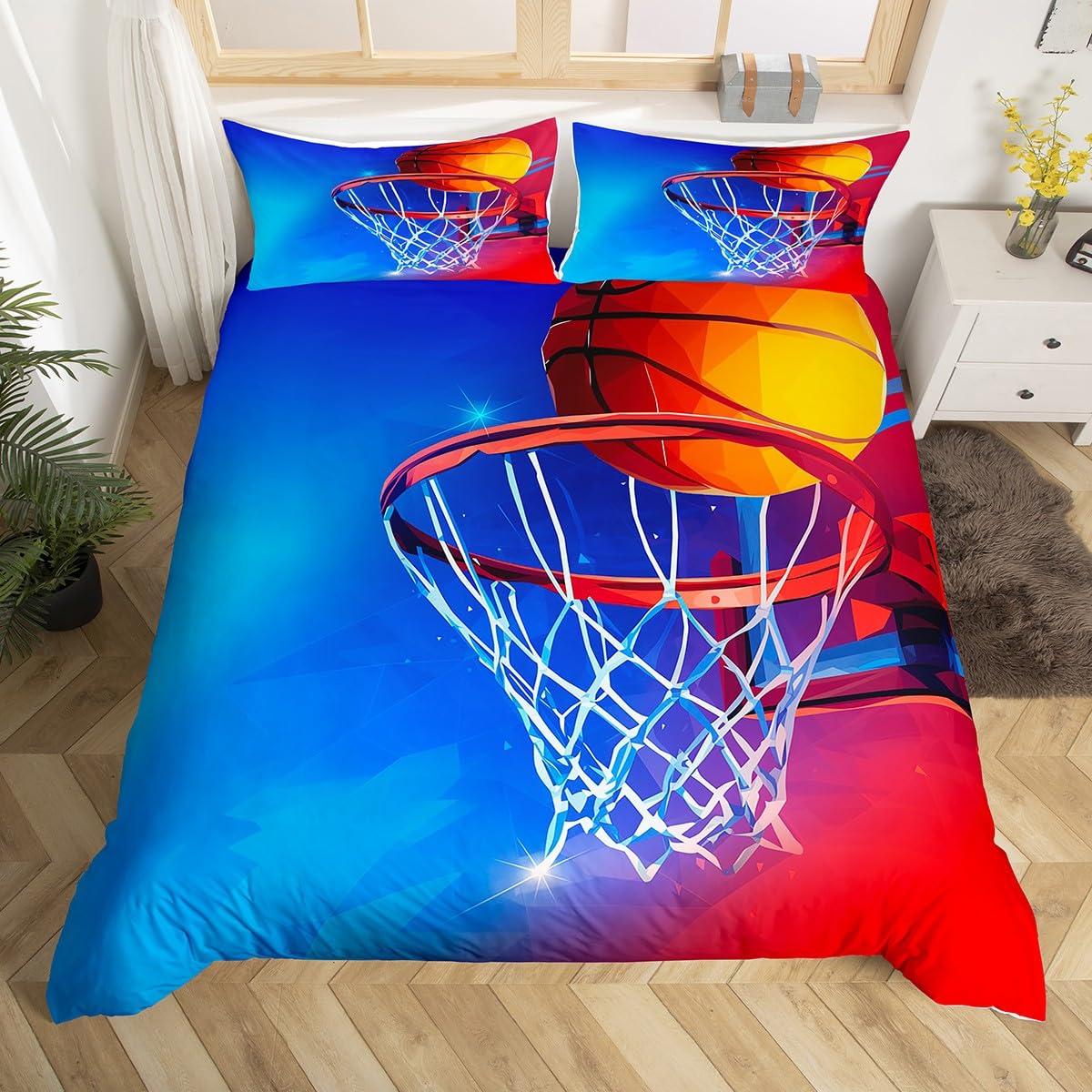 Пододеяльник с баскетбольным мячом Queen Blue Red Green Tie Dye Комплект постельного — фото 16