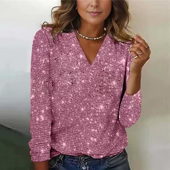Damski top błyszczący cekinowy dekolt w serek z długim rękawem luźny, miękki sweter Pure Color oddychający codzienny dojazd do klubu Party Lady bluzka koszula