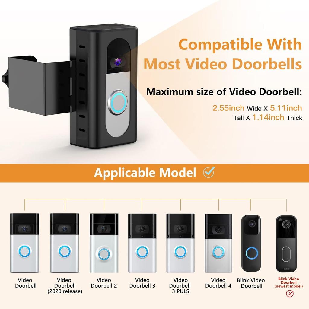 QIBOX Anti-Theft Video Doorbell Mount Compatible with Ring/Blink Wireless Video Doorbell 4/3/3 Plus/2/1/(2020 Release), Adjustable No-Drill Mounting