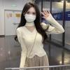 Gentle Wind Neck Hollow Bubble Sleeves Thin Design Knitted Sweater Women's New Slim-fit Long-sleeved Sweater