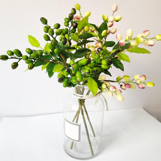 Artificial Berry Stems Faux Green Olive Branches with Leaves Fake Greenery Picks with Fruits for Home Vase Floral Arrangement