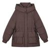 Women's Hooded Drawstring Waist Puffer Jacket with Pockets Solid Color Winter Coat