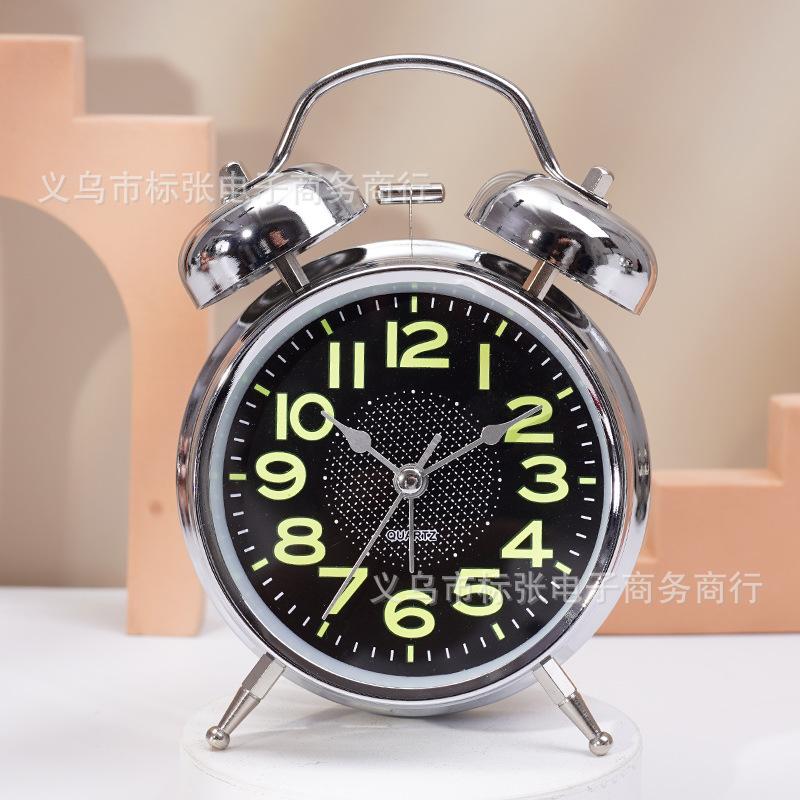 4 Inch Metal Twin Bell Alarm Clocks Loud Volume Alarm for Students Wake Up Clock with On Off Timer Home Bedroom Desktop Clock