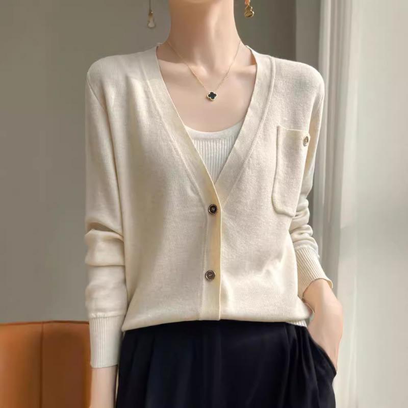 Long Sleeve Knitted Cardigan Women's Short Jacket Sweater High Design Niche Loose Thin V-Neck Top